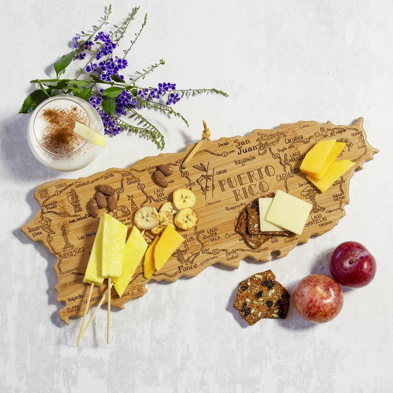 Totally Bamboo Destination Puerto Rico Shaped Cutting Board – Bamboo Charcuterie and Serving Board with Hang Tie for Wall Display