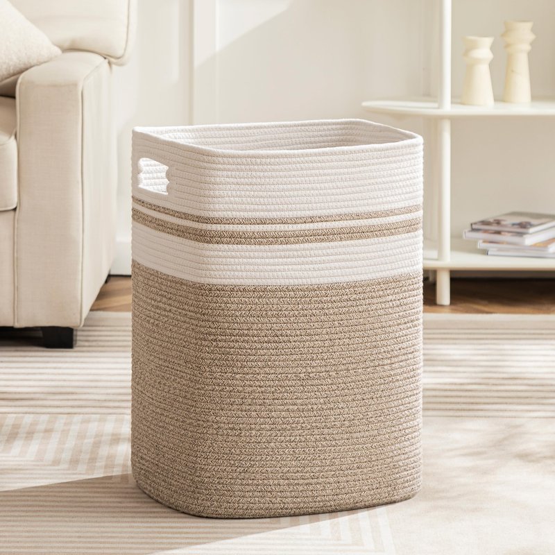 joybest Cotton Laundry Basket, Large Woven Rope Basket with Handles for Living Room and Bedroom, Stylish Storage Basket for Blankets, Toys, Clothes and Pillow - 22x16x13 Inches Gradient Brown