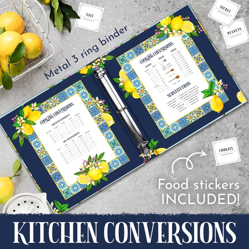KA NUI Recipe Binder & Family Cookbook | Amalfi Lemon Recipe Organizer with Plastic Sleeves Cards & Dividers | Keepsake Gift for Mom & Grandma to Preserve Family Recipes