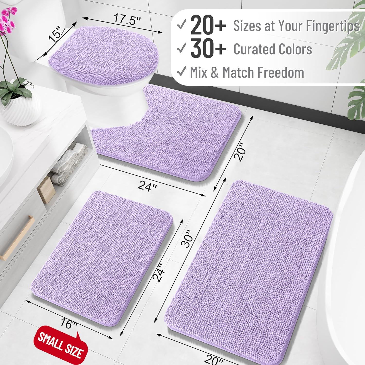 OLANLY Large Bathroom Rugs - Extra Soft Chenille Bath Mats | Quick Dry, Machine Washable, Lavender 47x32