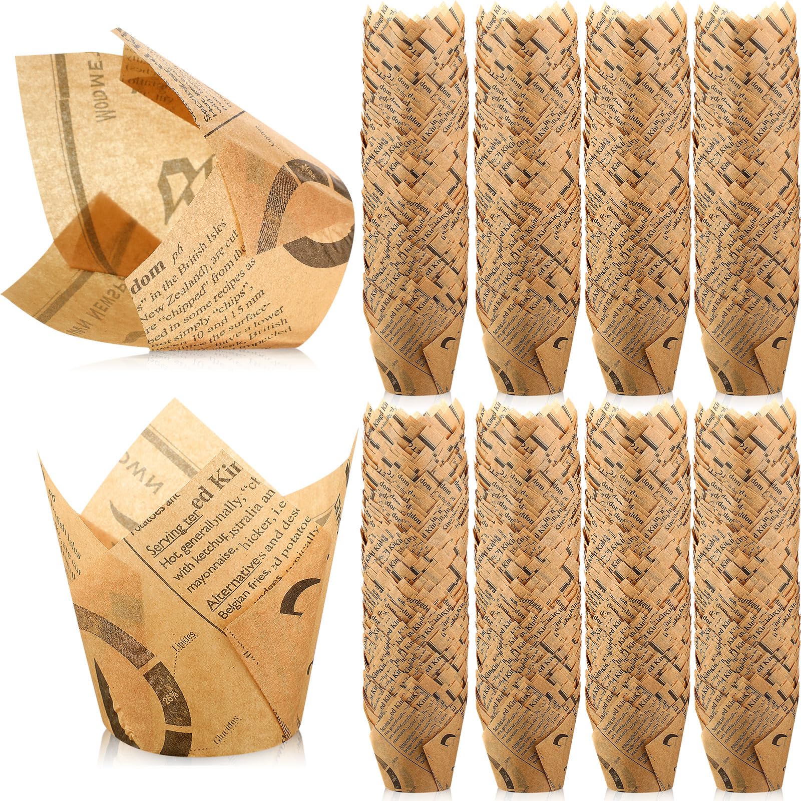 Yungyan 800 Pieces Tulip Cupcake Liners for Baking Cups Newspaper Print Paper Cupcake Muffin Liners in Standard Size Greaseproof Wrappers for Weddings Birthday Party Christmas