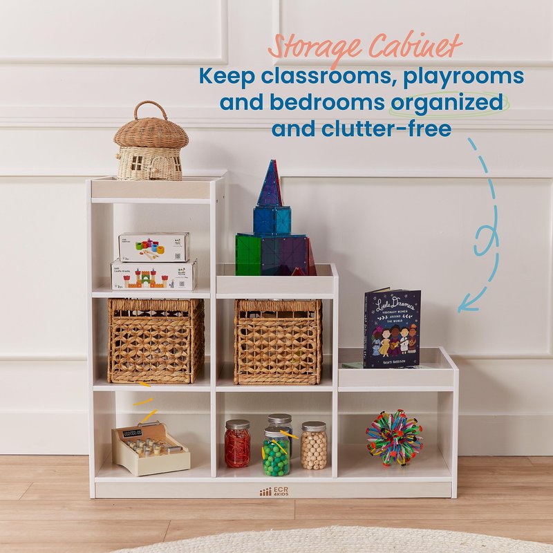 ECR4Kids 3-2-1 Double-Sided Cube Storage Organizer, Classroom Furniture, White Wash