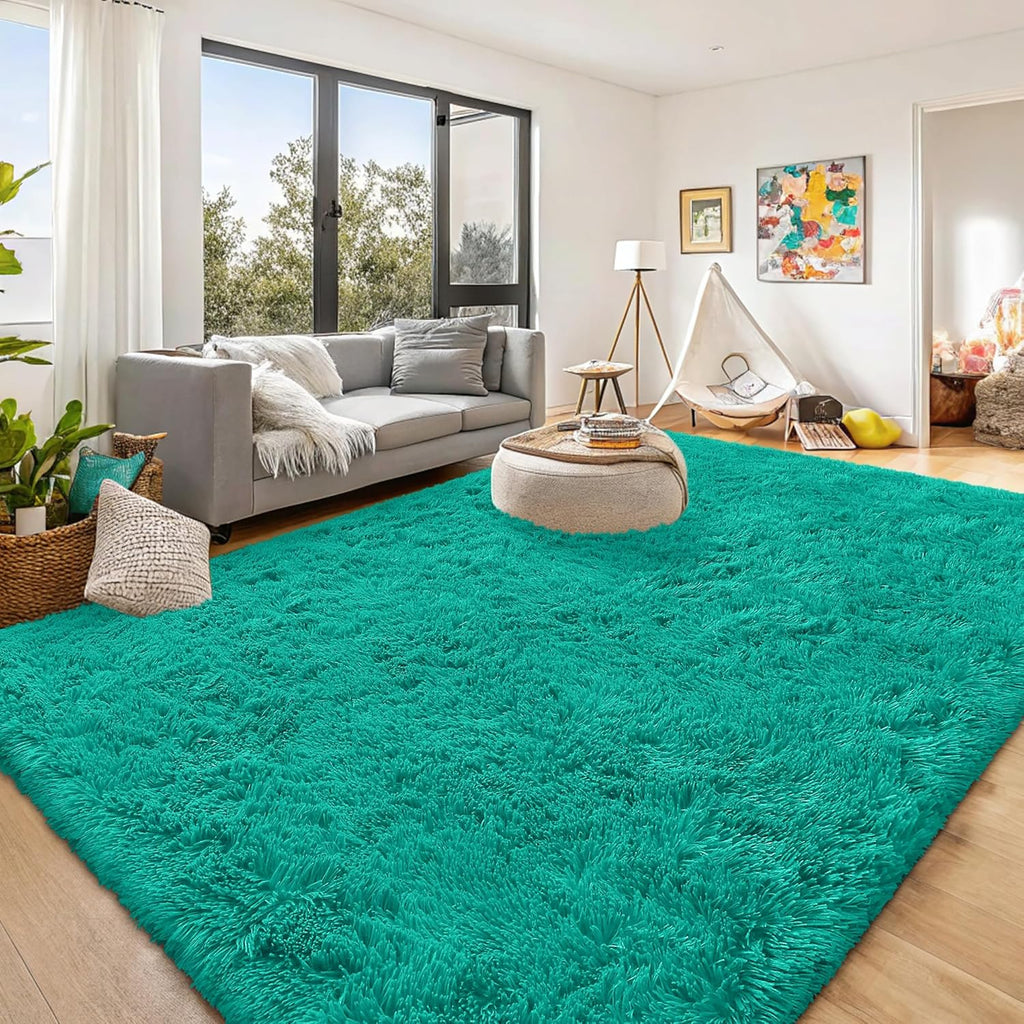 OLANLY Large Area Rug - Soft Fluffy Shaggy Carpet for Living Room & Bedroom | 8x10 Teal Green