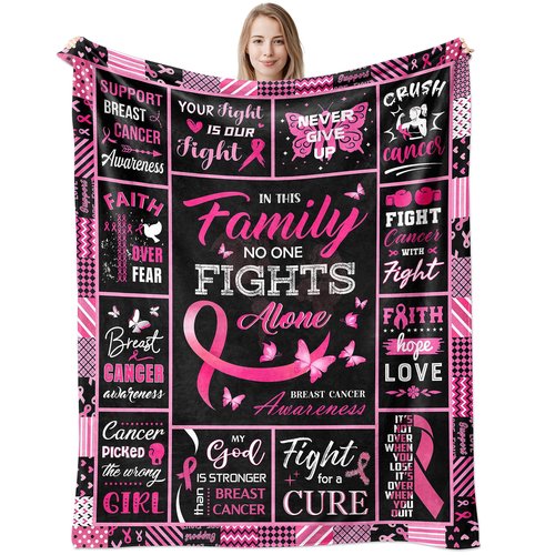 Paihvcn Breast Cancer Gifts for Woman, Breast Cancer Awareness, Breast Cancer Survivor Gifts, Breast Cancer Care Gifts for Women/Friend/Patient After Surgery Throw Blanket 60x50 Inch