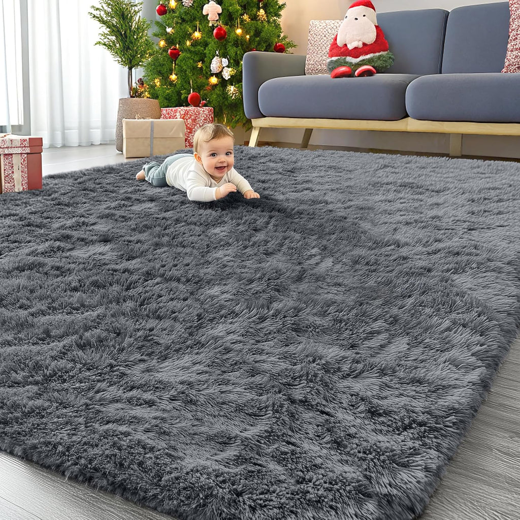 OLANLY Large Area Rug - Soft Fluffy Shaggy Indoor Carpet for Living Room & Bedroom | Grey 9x10 ft