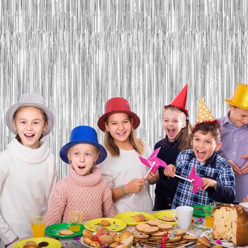 Metallic Silver Fringe Backdrop by Skiennix - 12 Pack Tinsel Curtains for Birthday & Disco Party Decor | 3.28 FT x 7.05 FT