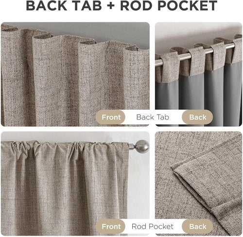 Joydeco Blackout Curtains - 100% Light Blocking Nature Linen Drapes, 84 Inch Long, 2 Panels Set