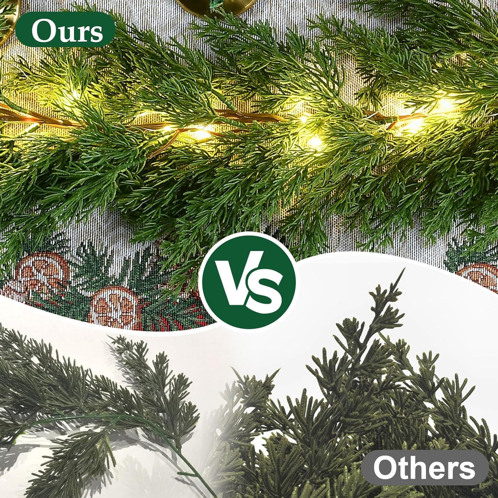 Skiennix Christmas Garland - Lush 6.2FT Real Touch Cedar with Lights | Perfect for Indoor/Outdoor Decor
