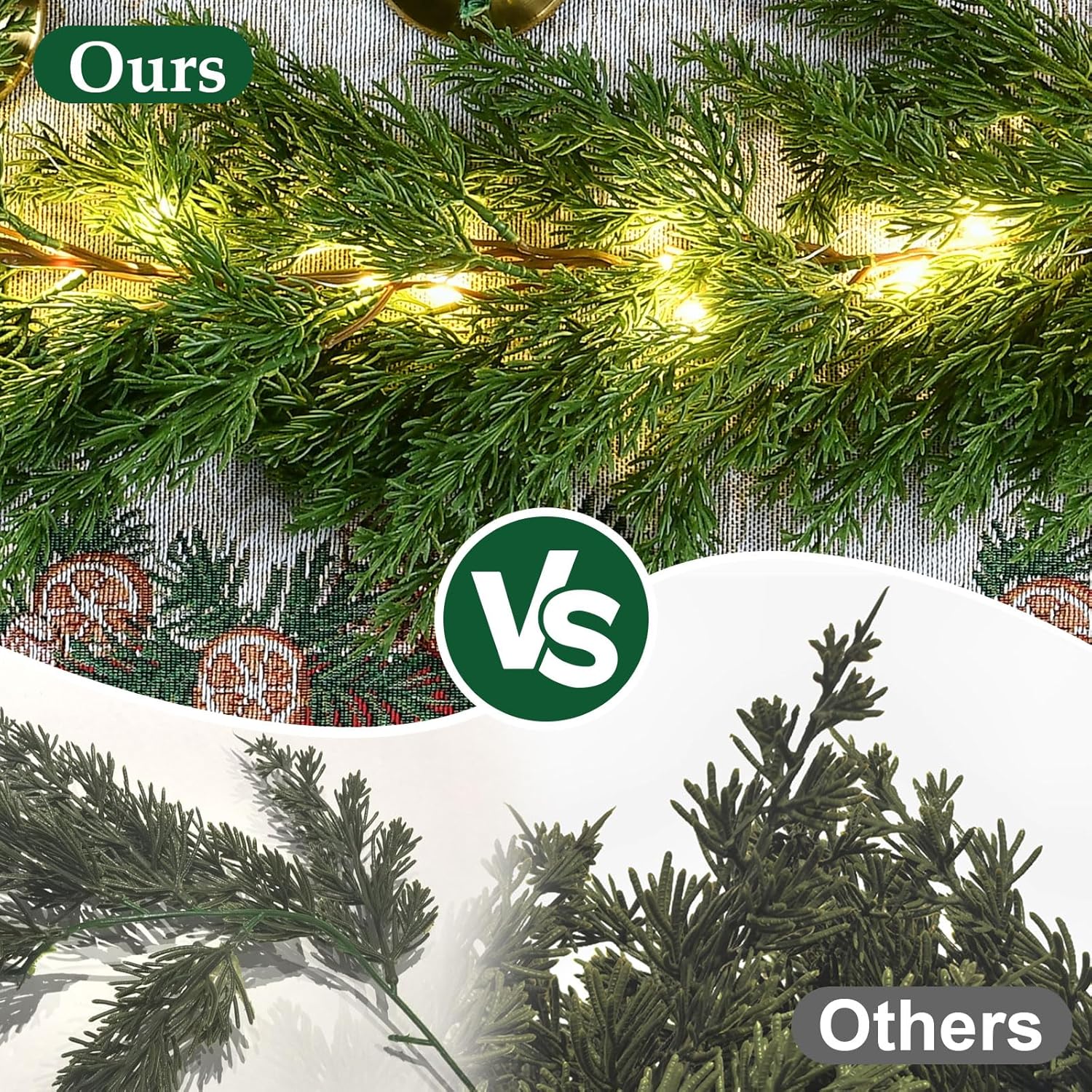 Skiennix Christmas Garland - Lush 6.2FT Real Touch Cedar with Lights | Perfect for Indoor/Outdoor Decor