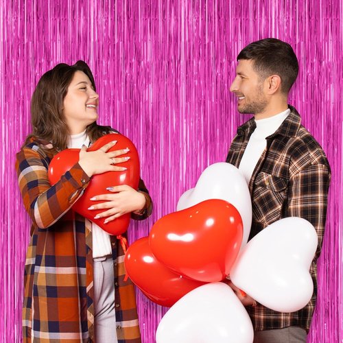 Hot Pink Party Decorations by [Brand Name] - 2 Pack Metallic Foil Backdrop | 3.28 FT x 7.05 FT Tinsel Curtains