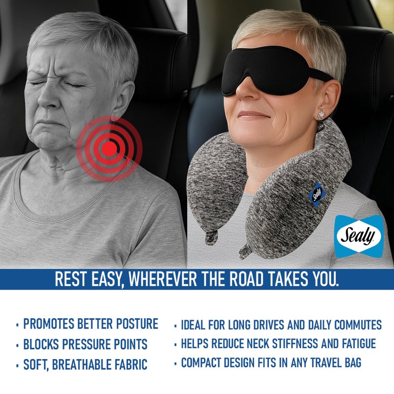 Sealy Travel Pillow – Airplane Pillow for Neck Support, Neck Pillow for Traveling, Travel Neck Pillow for Airplanes, Ergonomic Travel Pillow, Premium Support Travel Pillows for Long Flights