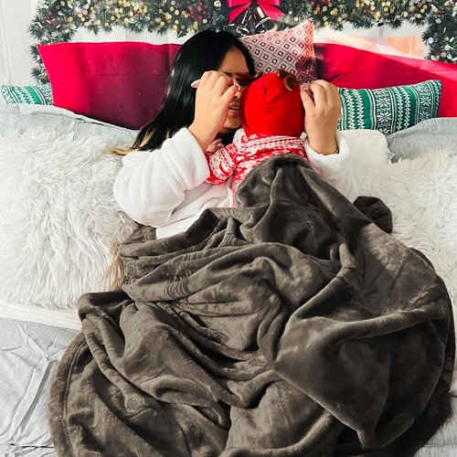 Bedsure GentleSoft Fleece Throw Blanket - XL 300GSM Plush & Cozy for Bed, Sofa, Travel | Brown 50x70 Inches