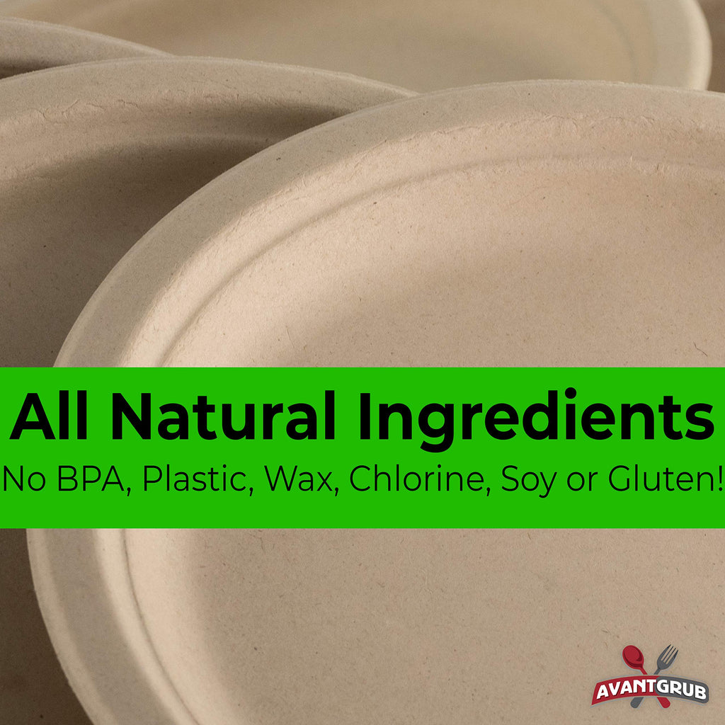 Avant Grub Pro-Grade Biodegradable 10 Inch Plates. Bulk 200 Pk Great for Lunch, Dinner Parties and Potlucks. Disposable Compostable Wheatstraw Paper Alternative. Sturdy, Soakproof and Microwave Safe.