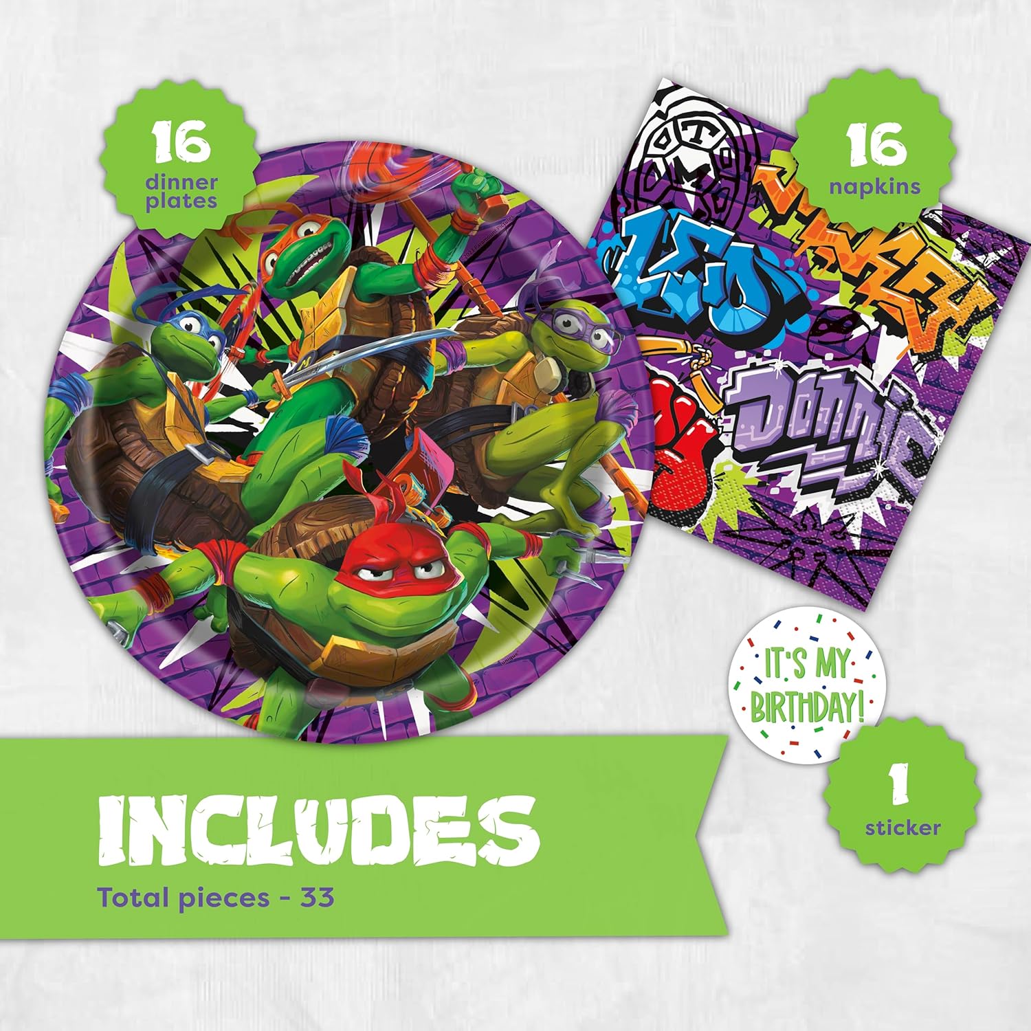 Teenage Mutant Ninja Turtles Party Decorations - 16 Plates & 16 Napkins | Officially Licensed TMNT Birthday Supplies