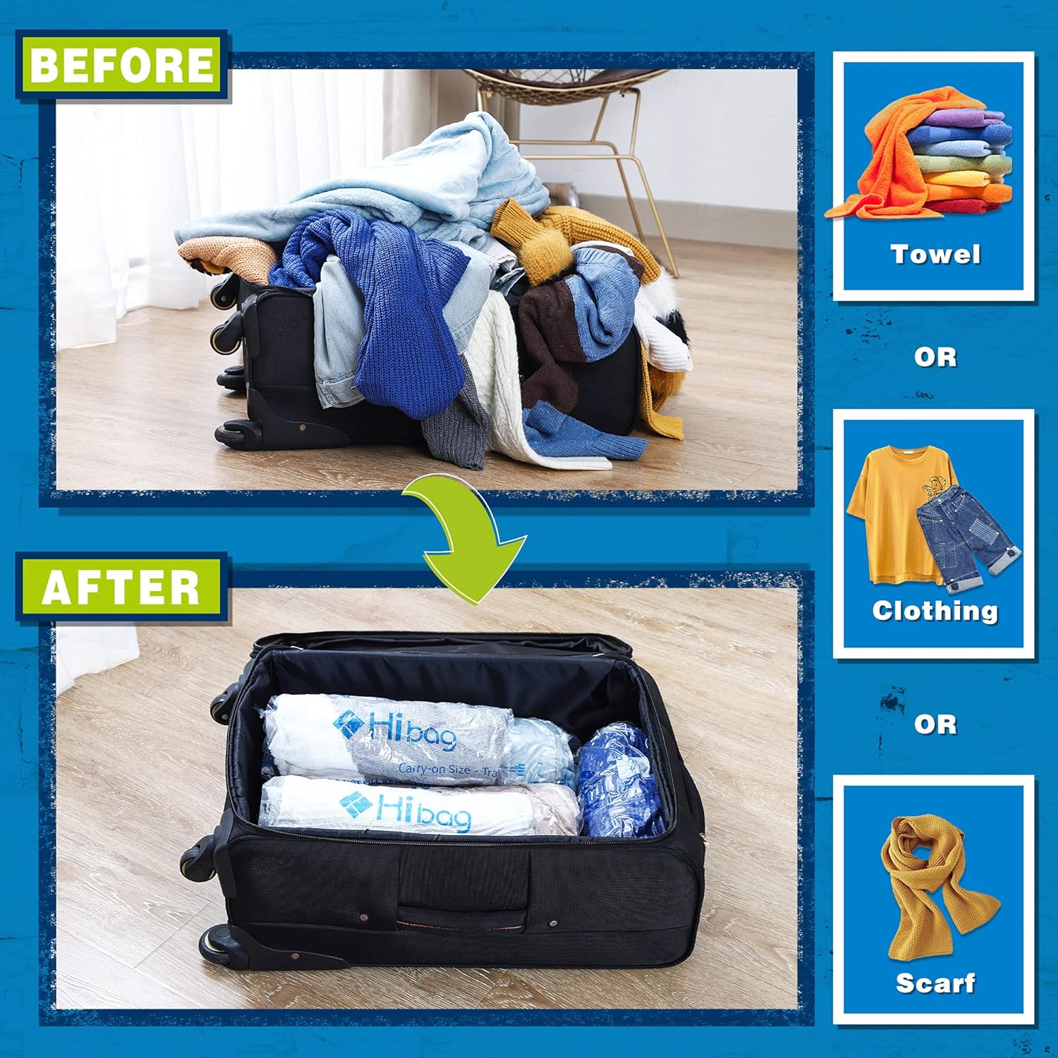 Skiennix Compression Bags - Vacuum Packing Space Saver for Travel Essentials | 12-Pack