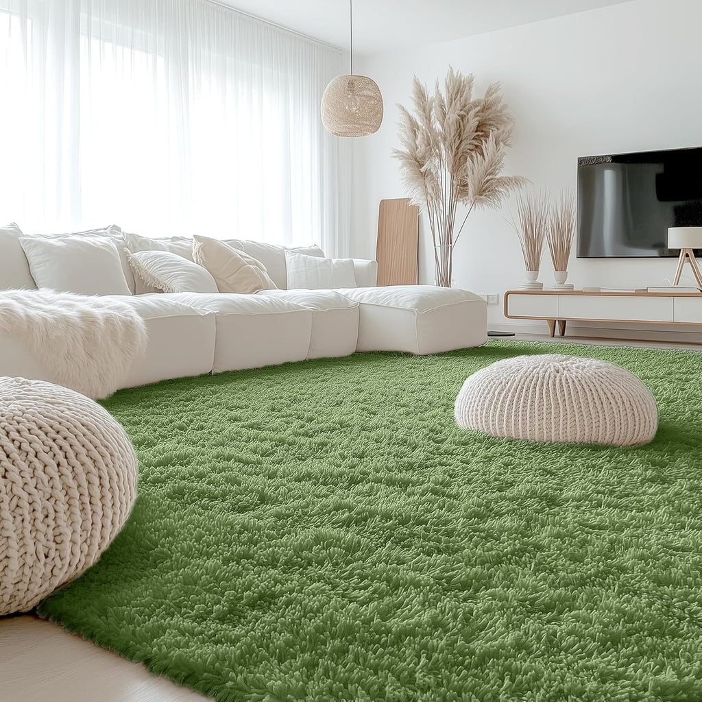 OLANLY Large Area Rug - Soft Fluffy Shaggy Indoor Carpet for Living Room & Bedroom | 9x12, Green