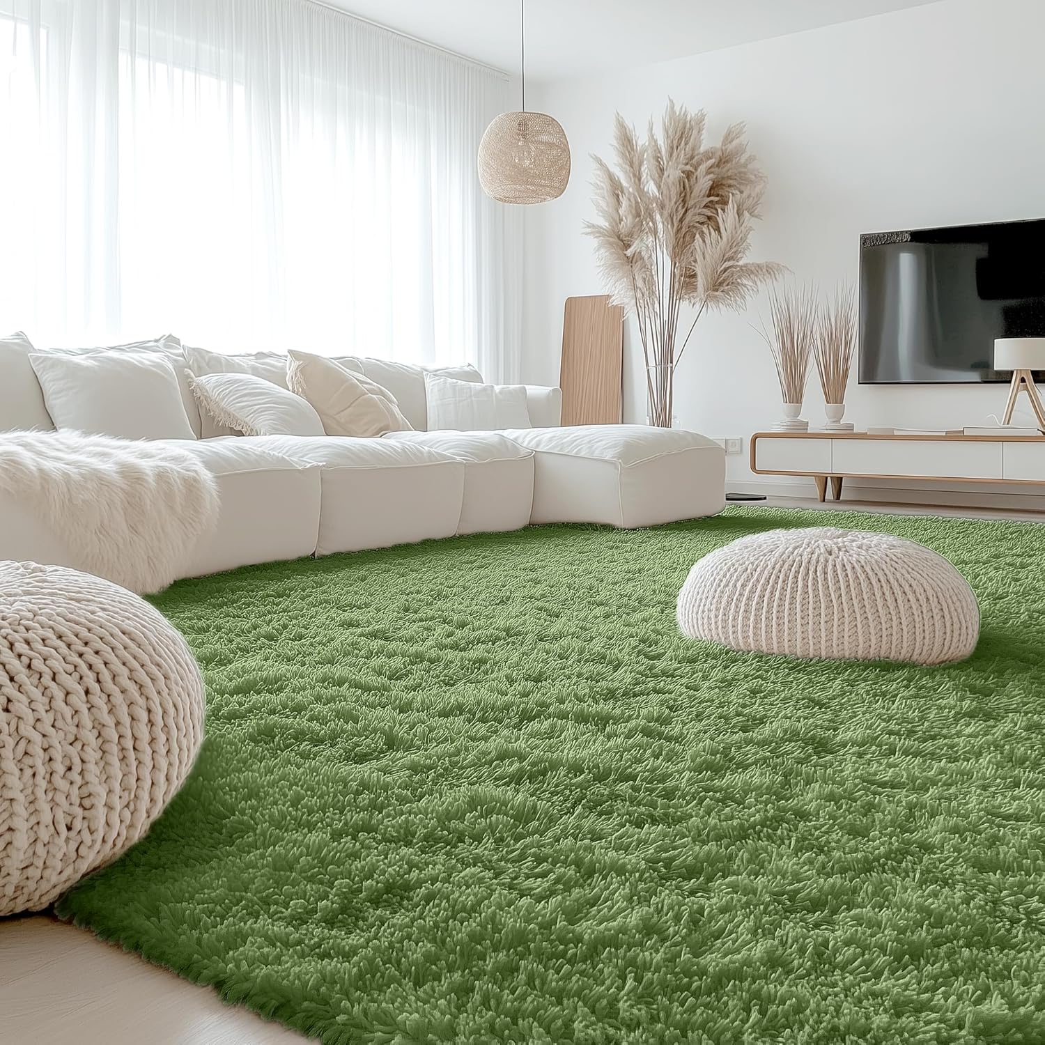 OLANLY Large Area Rug - Soft Fluffy Shaggy Indoor Carpet for Living Room & Bedroom | 9x12, Green