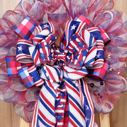 LaRibbons Patriotic Ribbon - Wired 2.5 Inch x 20 Yards, Red White Blue Star & Stripe for 4th of July Decor