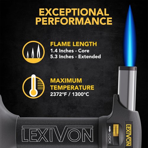 LEXIVON Butane Torch Lighter - Refillable Kitchen Cooking Torch with Adjustable Flame & Safety Lock | Pro-Grade Aluminum Tank (LX-775)
