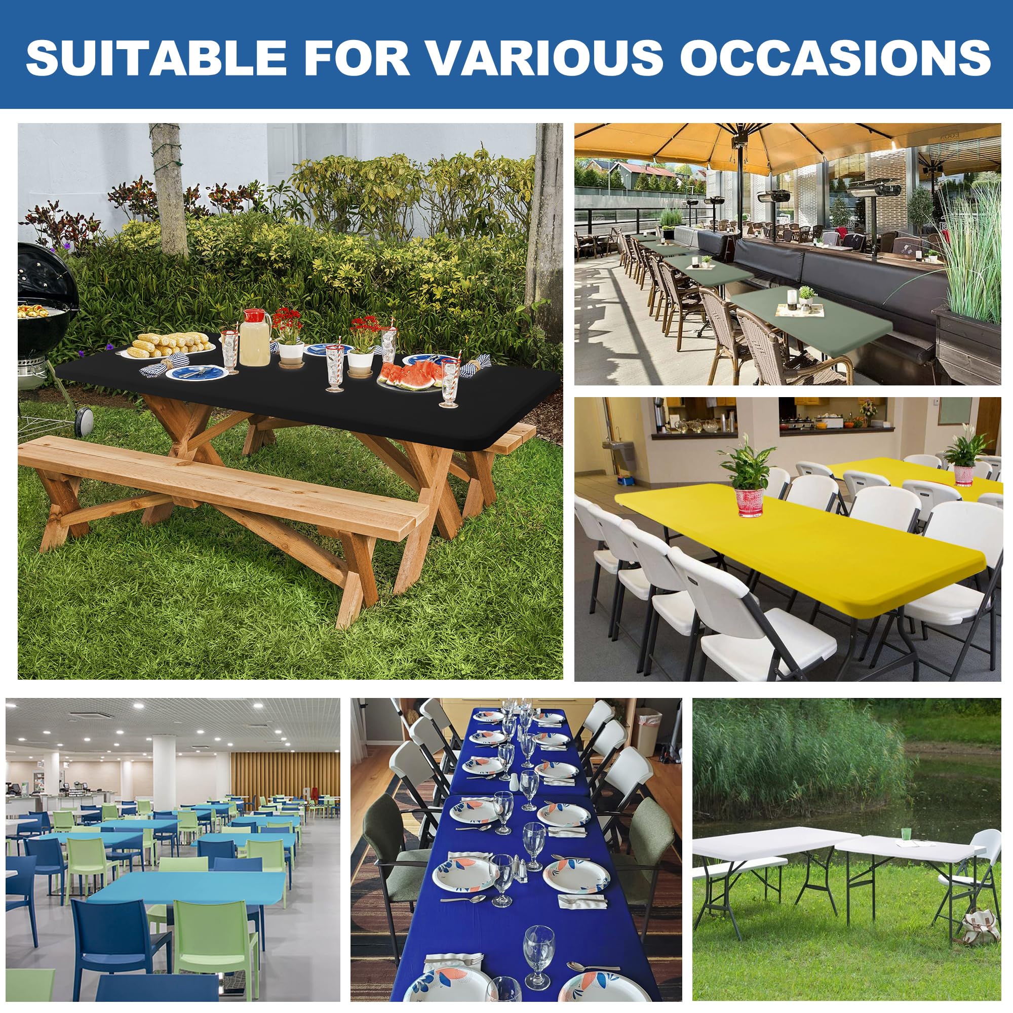 Enjoyidea Fitted Tablecloth for 8 Foot Rectangle Tables-10 Pack White Elastic Outdoor Picnic Table Cover-Spandex Stretch Folding Table Cloths 8ft for Camping Dining Room Patio Kitchen Banquet Party