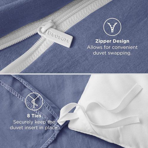 Bedsure Duvet Cover Set - Slate Blue Full Size, 3 Pieces of Extra Soft Cotton-Like Polyester, Includes 1 Zippered Duvet Cover 80x90 Inches & 2 Pillow Shams