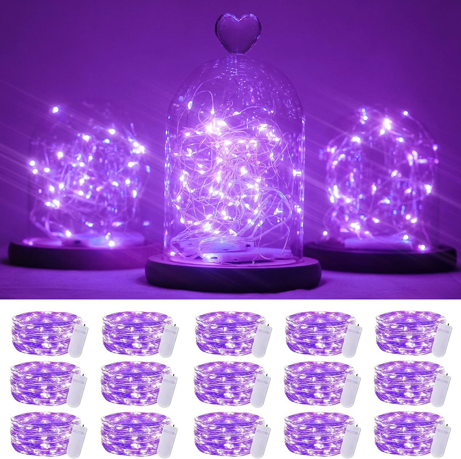 SmilingTown 20 LED Purple Fairy Lights - Battery Operated 6.6ft Waterproof String Lights for Weddings & Parties