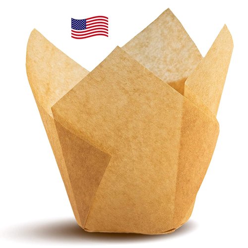 200 Pcs Natural Tulip Cupcake Liners [FOOD SAFE MADE IN USA] Durable Large Cupcake Liners for Baking- Elegant, Stylish Muffin Cups Paper Liners- Greaseproof Tulip Baking Cups- Large Size 2 3/4-4 inch