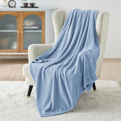 Bedsure Fleece Throw Blanket - Lightweight Plush Cozy Soft Blanket for Couch, Light Blue, 50x70 Inches
