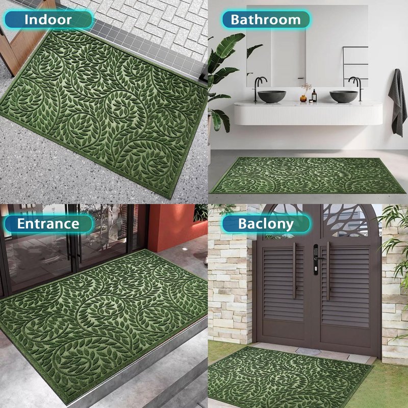 Bulijojo Front Door Mat Entrance,Durable Heavy Duty Welcome Mat,Thick Absorbent Natural Rubber Non Slip Mat,Sturdy Entryway Green 47"x32"