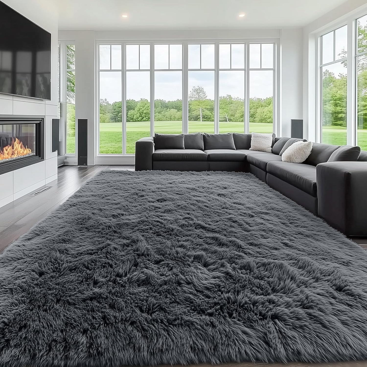 OLANLY Large Area Rug - Soft Fluffy Shaggy Indoor Carpet for Living Room & Bedroom | Grey 9x10 ft