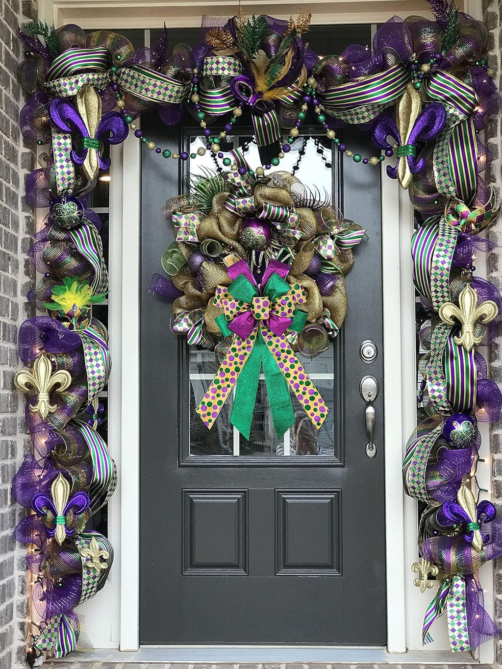 Purple Green Glitter Plaid Mardi Gras Wreath Bows by [Brand Name] - Large Indoor/Outdoor Decoration