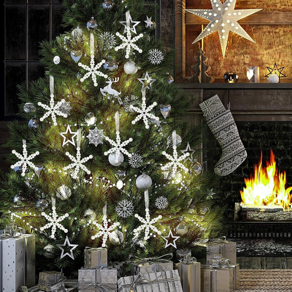 Beeveer 12 Pcs White Snowflake Ornaments - Elegant Hanging Decor for Christmas Tree & Winter Wonderland