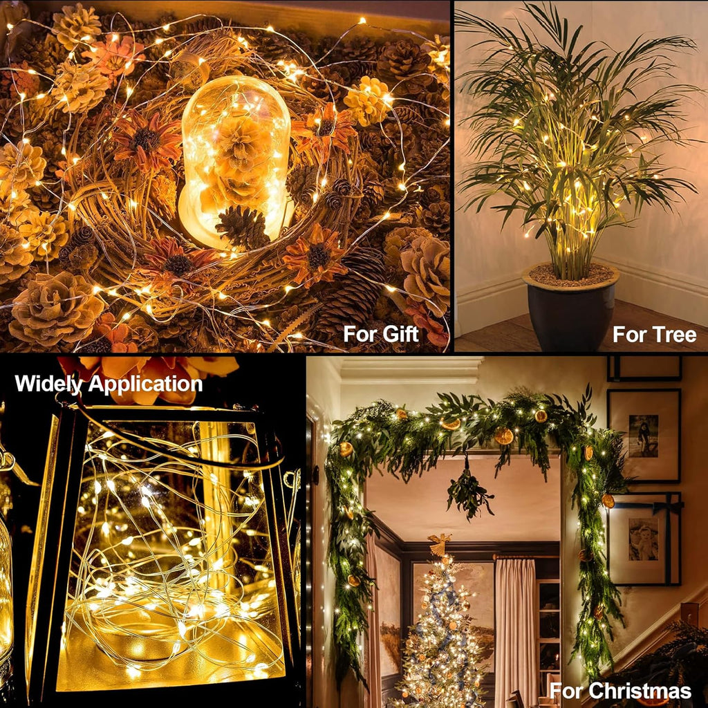 Timer Fairy Lights - 50 LEDs Silver Copper Wire String Lights | 16.4Ft Battery Operated with 5 Lighting Modes for Christmas & Weddings