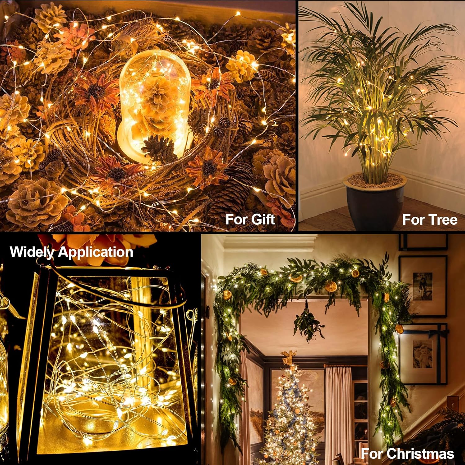 Timer Fairy Lights - 50 LEDs Silver Copper Wire String Lights | 16.4Ft Battery Operated with 5 Lighting Modes for Christmas & Weddings