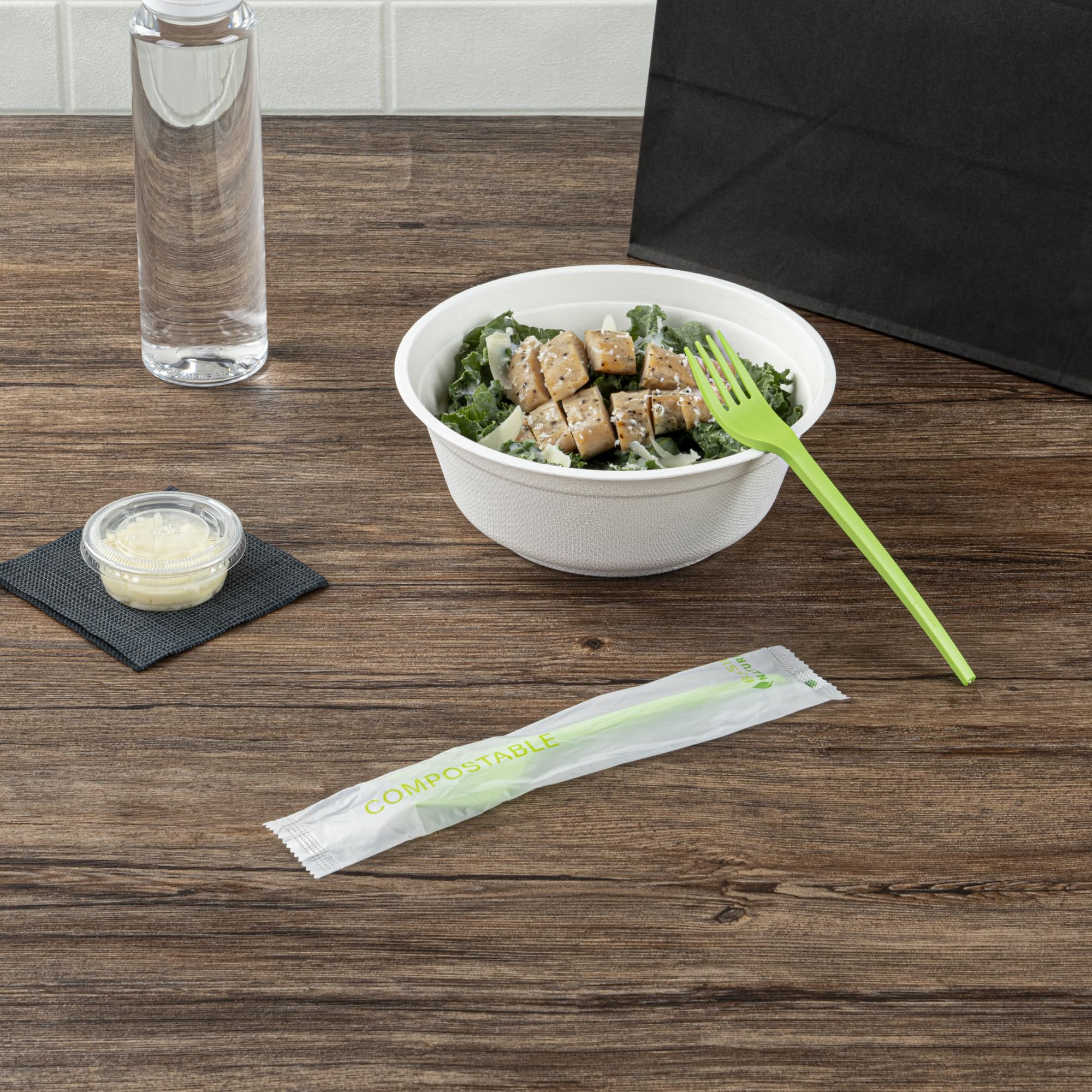 Restaurantware Basic Nature 6.5 Inch Forks 250 Disposable Fork - Individually Wrapped Durable Green CPLA Disposable Silverware Withstands Up To 180F Ideal For Large Events