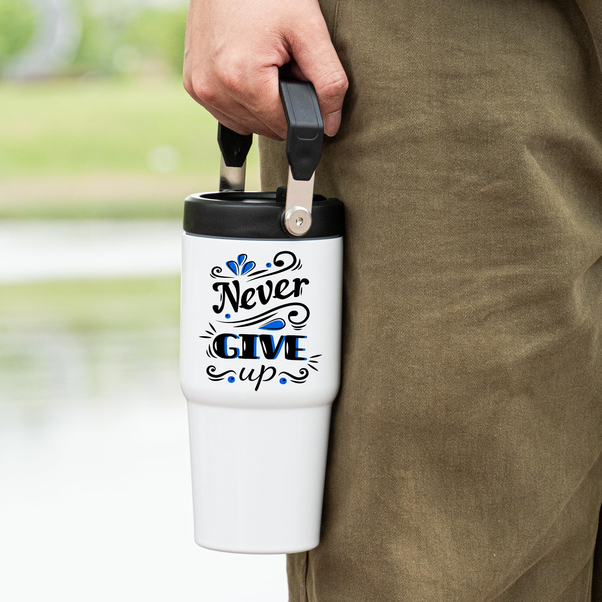 AGH 4 Pack 20 oz Sublimation White Tumblers with Handle & Straw, Double Wall Stainless Steel Vacuum Insulated Cups with Black Filp Lid, Leak-Proof Travel Mug for Hot/Cold Drinks