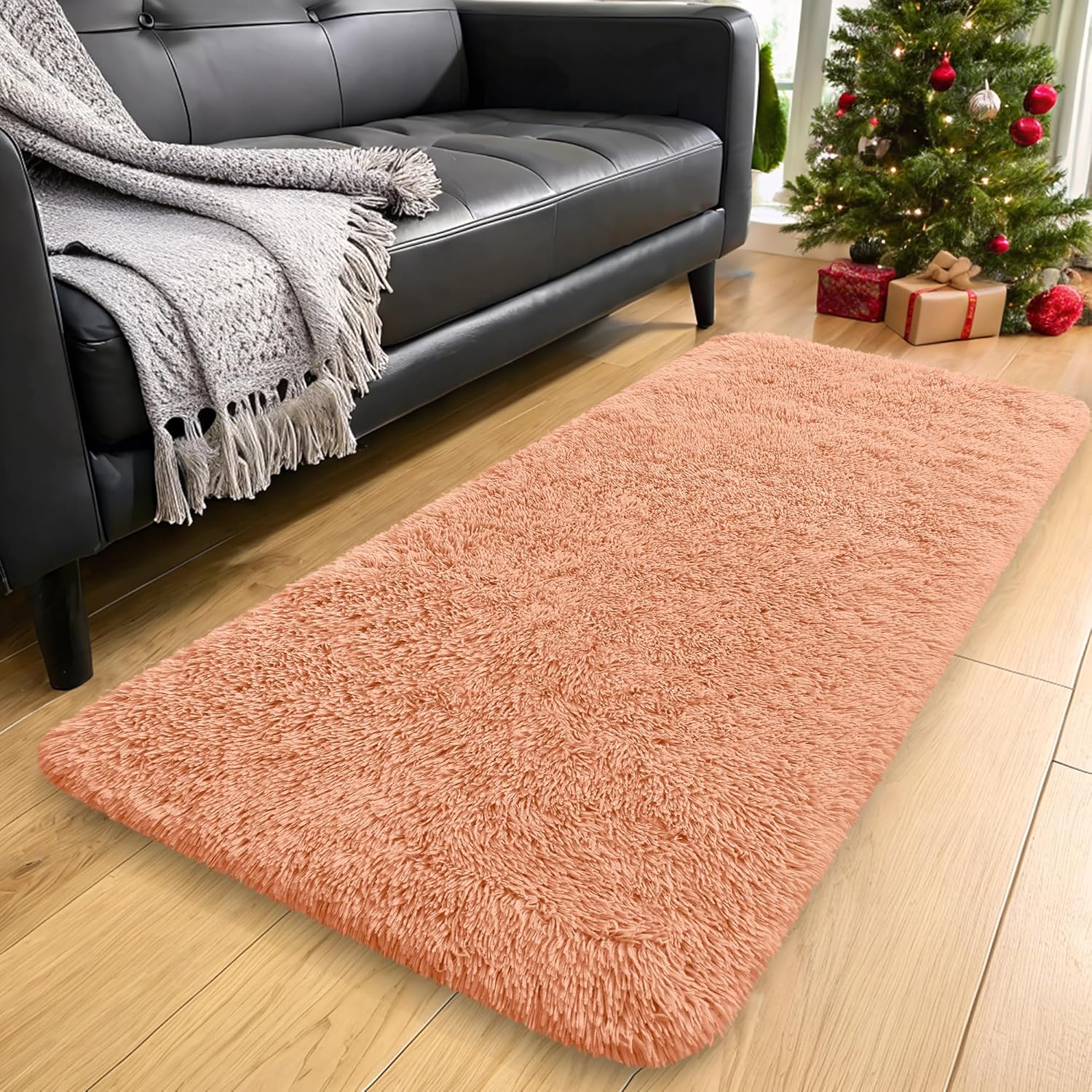 OLANLY Machine Washable 2x4 Runner Rug - Soft Fluffy Shaggy Design for Bedroom & Hallway | Muted Orange