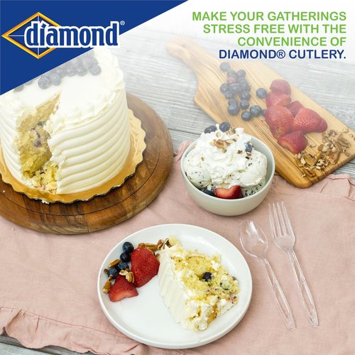 Diamond® All Occasion Clear Plastic Cutlery Set – 192 Count (64 Forks, 64 Spoons, 64 Knives), Disposable Utensils, Durable Polystyrene, Reusable Tray, Made in USA