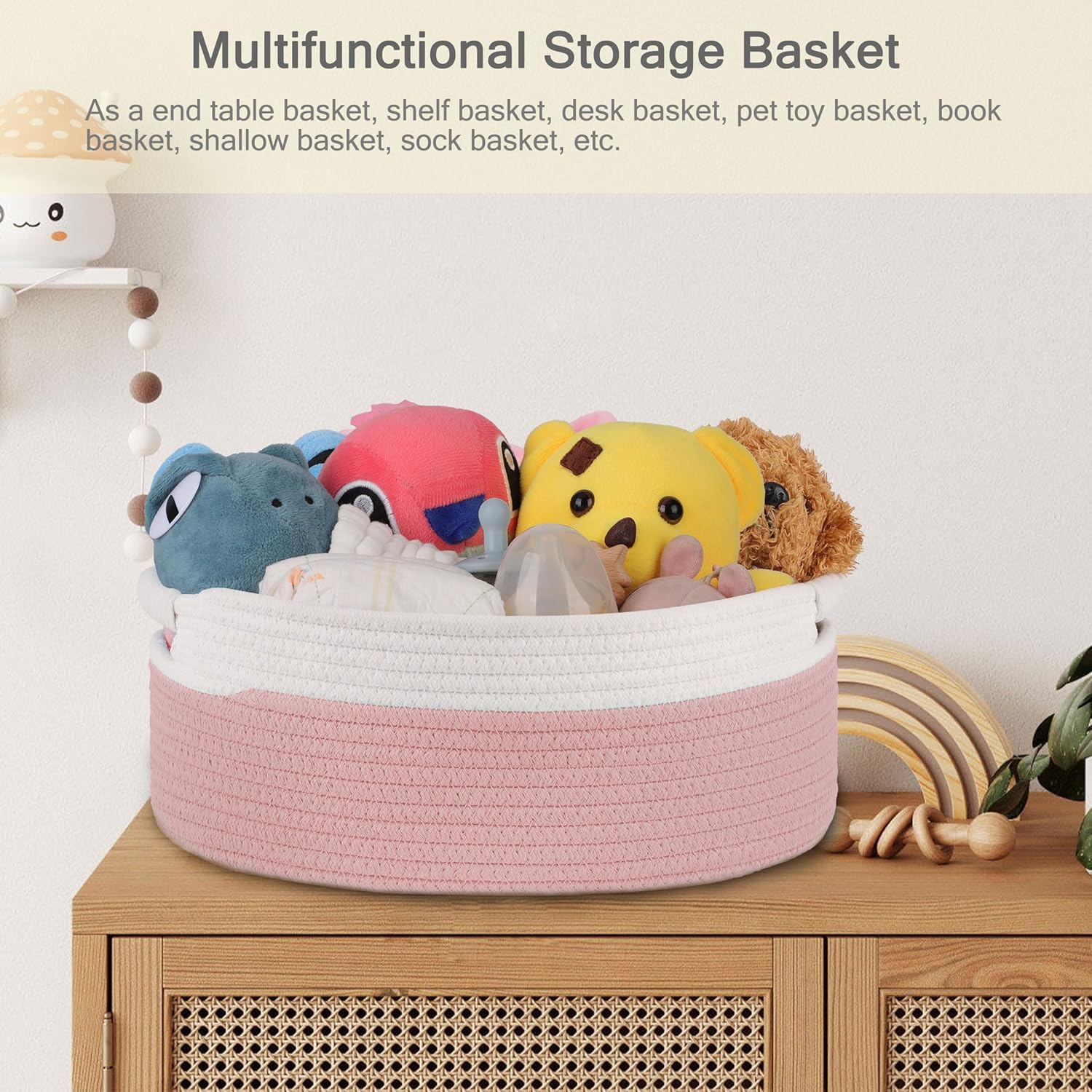 Skiennix Small Woven Basket - Versatile Gift Basket for Kids & Pets | Dusty Pink, 13” x 9” x 5.5”