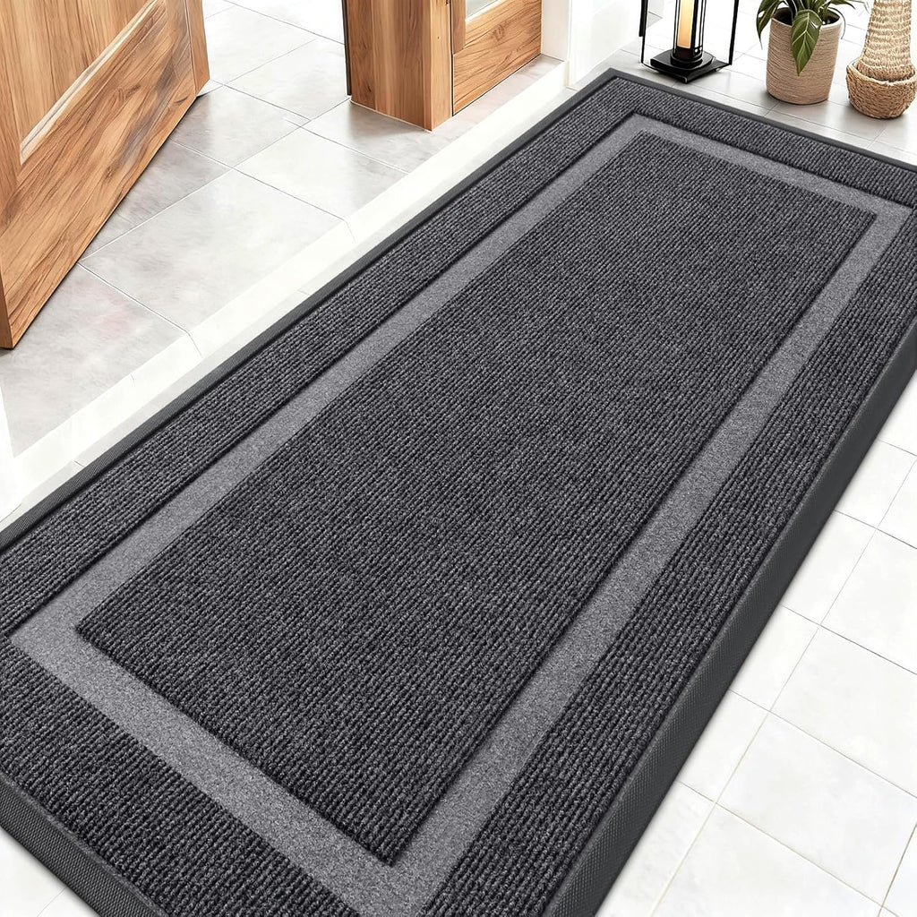OLANLY Indoor Outdoor Front Door Mat - Waterproof All-Season Doormat | Sturdy Rubber, Easy Clean, 59x23, Grey