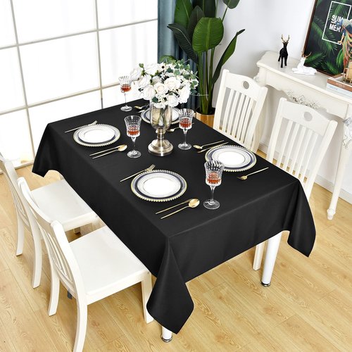 KAIPHO Black Rectangle Tablecloth Waterproof Stain Resistant Wrinkle Free Table Cloth 210GSM Polyester Wipeable Table Cover for Party, Banquet, Indoor and Outdoor - Rectangular/Oblong, 60 x 120 inch