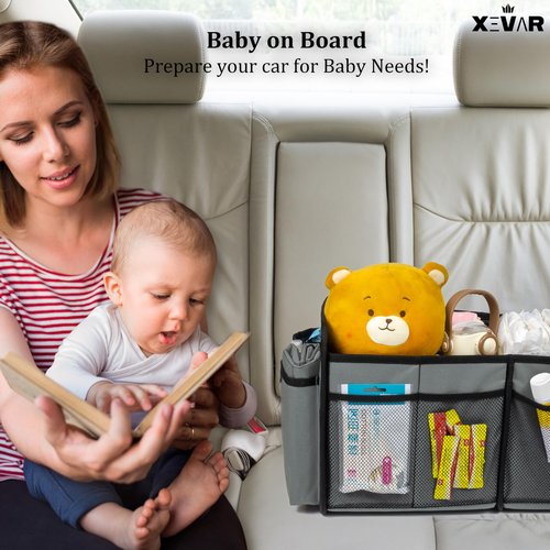 XEVAR Baby Diaper Caddy Organizer with Changing Mat - Portable Car Caddy for Newborn Essentials, Diapers & Wipes, Gift for Baby Shower and New Mom | Oxford Fabric, Grey
