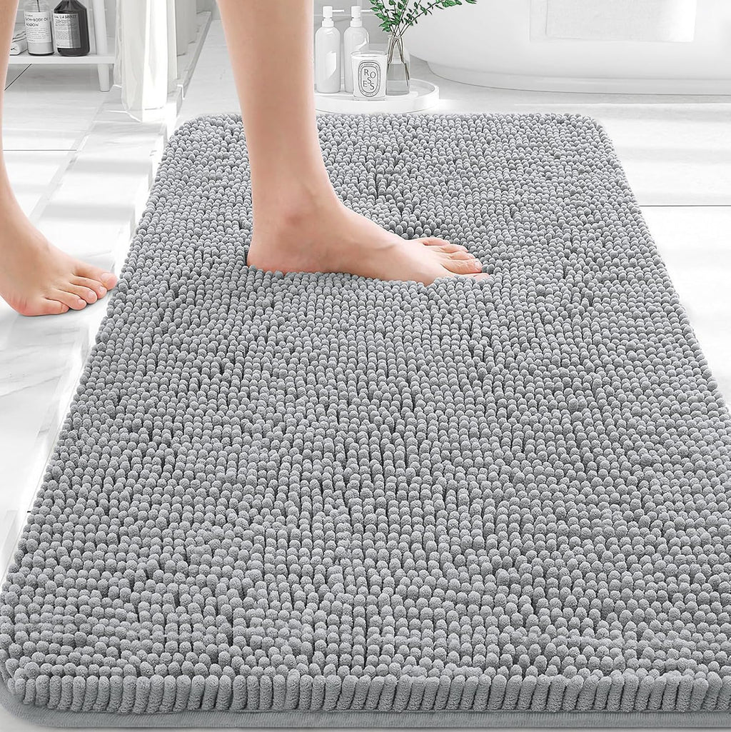 OLANLY Bath Rugs - Extra Soft Chenille with Rubber Backing | Quick Dry, Machine Washable, 30x20, Light Grey