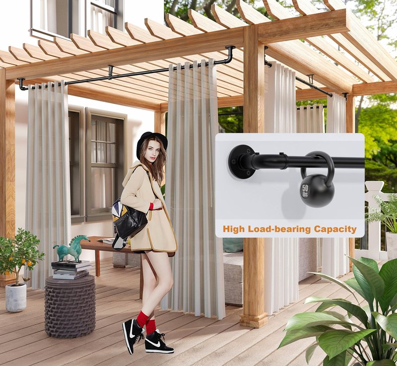 Qouara Curtain Rods for Windows 66 to 120, Black Adjustable Curtain Rods 2 Pack, Wrap Around Blackout Curtains Rod, Heavy Duty Industrial Curtains Rod, 1 Inch Indoor/Outdoor Drapery Pole 66-120"