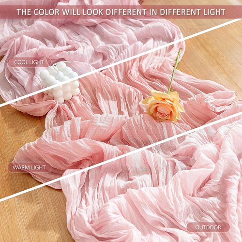 Cheesecloth Table Runner - 10 Ft Boho Rustic Sheer Decor in Dusty Pink | Perfect for Centerpieces