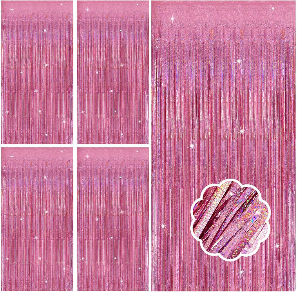 Skiennix Pink Tinsel Foil Fringe Curtains - Sparkly Backdrop for Valentine's, Bachelorette & Birthday Parties