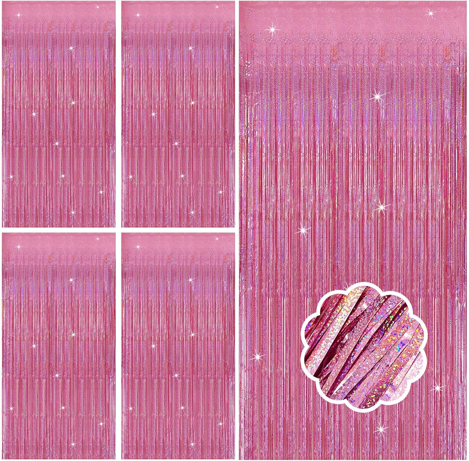 Skiennix Pink Tinsel Foil Fringe Curtains - Sparkly Backdrop for Valentine's, Bachelorette & Birthday Parties