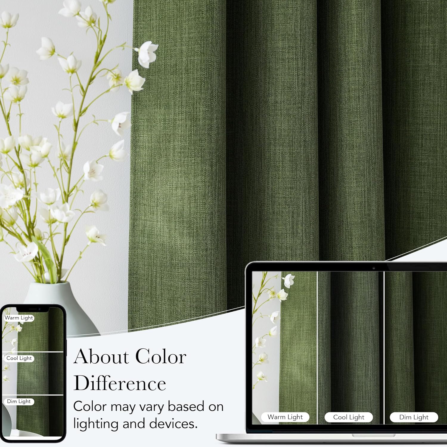 NICETOWN Faux Linen Blackout Curtains - Forest Green, 63-Inch Length, Modern Farmhouse Style, 2 Panels