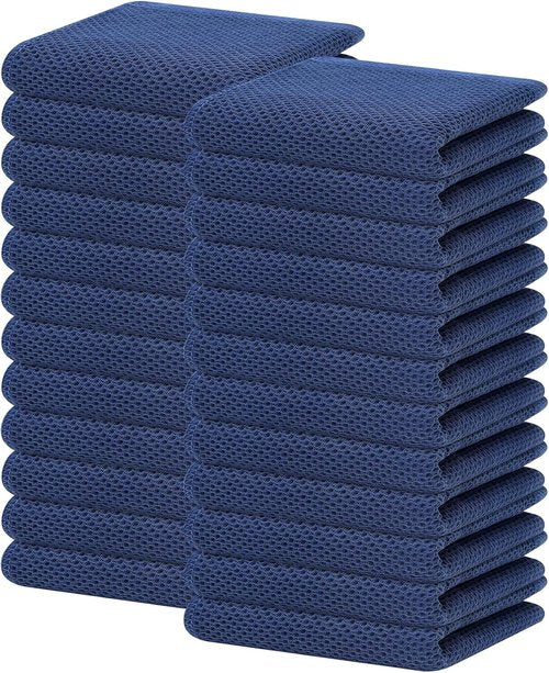 Homaxy 100% Cotton Waffle Weave Dish Towels - Ultra Soft & Absorbent | Quick Drying, 13x28 Inches, Navy Blue, 24-Pack