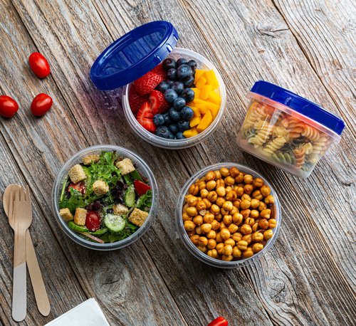 ELEGANT DISPOSABLES Twist Top Deli Containers Food Storage Containers Blue Screw on Lid Reusable Stackable Leakproof Airtight, pack of 10-16 oz containers